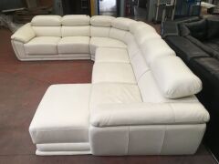 4 Piece White Leather lounge suite with chaise - 2