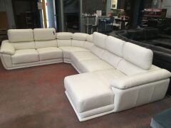 4 Piece White Leather lounge suite with chaise - 3