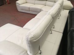 4 Piece White Leather lounge suite with chaise - 4
