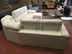 4 Piece White Leather lounge suite with chaise - 5