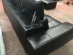 5 Piece Black leather modular lounge suite with chaise - 3