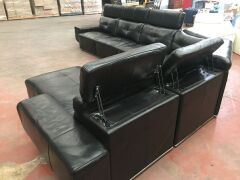 5 Piece Black leather modular lounge suite with chaise - 5