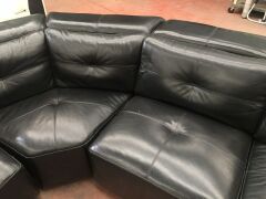 5 Piece Black leather modular lounge suite with chaise - 7