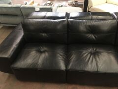 5 Piece Black leather modular lounge suite with chaise - 9
