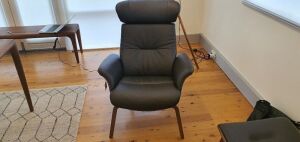 Timeout Recliner chair Dark brown leather wooden base with Time-out Foot Stool - 4