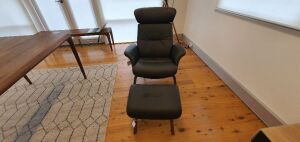 Timeout Recliner chair Dark brown leather wooden base with Time-out Foot Stool - 5