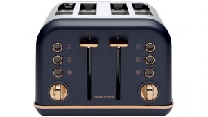 Morphy Richards Accents Rose Gold 4 Slice Toaster - Midnight Blue 242041 - First image used as a guide ONLY. Carton and\or items have been severly affected by water damage.
