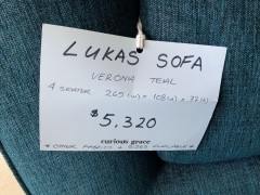 Lukas Sofa Verona Teal Fabric, 4 Seater - 3