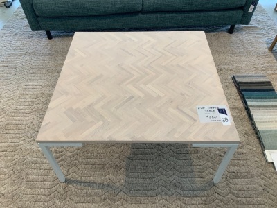 Evie Coffee Table, White Oak Top, White Metal Legs