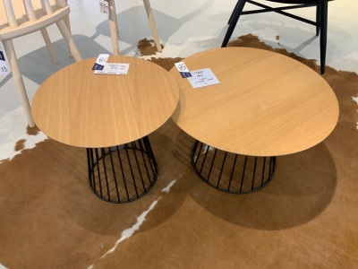 Nest of 2 Wire Basket Tables, Timber Top, Steel Frame