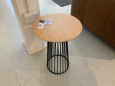 Wire Basket Table, Timber Top, Steel Frame