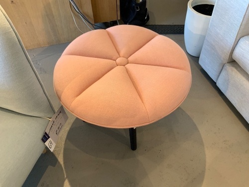 Pumpkin Ottoman, Pink Fabric, Black Timber Legs