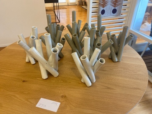 10 x Assorted Tubular Vases (3x White, 7 x Green)