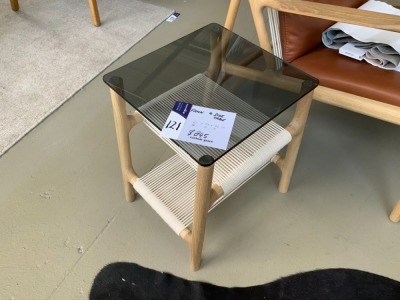 Fawn Side Table, Tempered Glass, Light Hardwood Frame