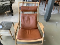 Dakar Whisky Leather Arm Chair, with Rocking Stool - 3