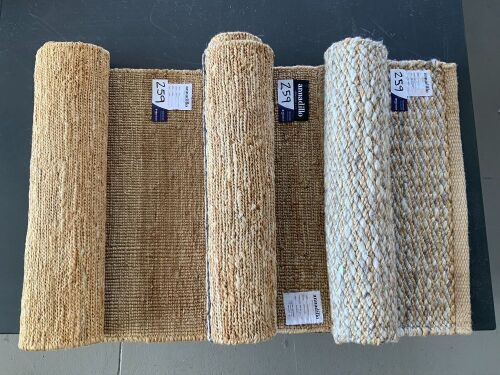 Quantity of 3 x Armadillo Door Mats, various colours, 1 x Hemp, 1 x Jute, 1 x Mixed Fibre