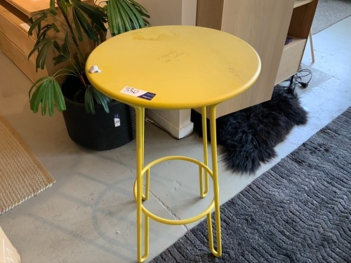 Yellow Metal Display Table, 105cm H x 60cm Dia