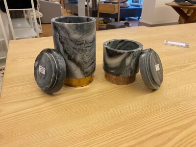 2 x Smokey Granite Candle Holders with lids