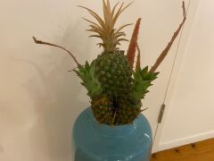 Faux Pineapple Office plant in Turquoise Vase - 2