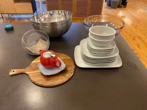 Assorted Kitchenette Crockery, Glassware and Kettle