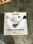 Salter 5kg Measuring Jug Electronic Kitchen Scale 1089BKWHDR - First image used as a guide ONLY. Carton and\or items have been severly affected by water damage. - 2