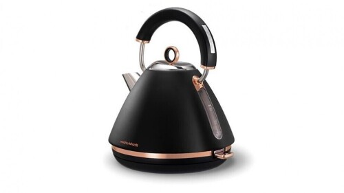 ***DNL*** Morphy Richards 1.5L Accents Rose Gold Pyramid Kettle - Black 102107 - First image used as a guide ONLY. Carton and\or items have been severly affected by water damage.