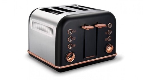Morphy Richards Accents Rose Gold 4 Slices Toaster - Black 242107 - First image used as a guide ONLY. Carton and\or items have been severly affected by water damage.