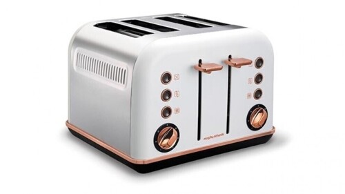 Morphy Richards Accents Rose Gold 4 Slices Toaster - White 242108 - First image used as a guide ONLY. Carton and\or items have been severly affected by water damage.