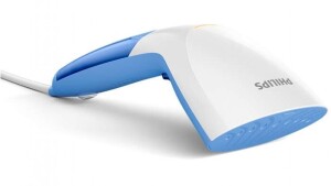 Philips HandHeld Garment Steamer - Blue - GC300/20 - First image used as a guide ONLY. Carton and\or items have been severly affected by water damage.