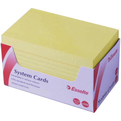 1 x carton of ESSELTE SYS CARDS 127X76MM(5X3)YEL PACK300. Model :434973