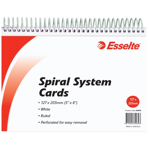 1 x carton of ESSELTE SYS CARDS SPIRL 203X127MM WHT. Model :43470