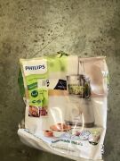 DNL Philips 700W Compact Food Processor - White - HR7310/00 - First image used as a guide ONLY. Carton and\or items have been severly affected by water damage. - 2