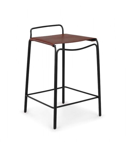 1 x Mad Trace Counter Stool, Black Steel Frame, Leather Look Seat