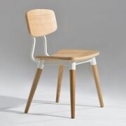 2 x Copine Dining Chairs, White Steel Frame, Walnut Stained Legs & Laminated Seat & Back