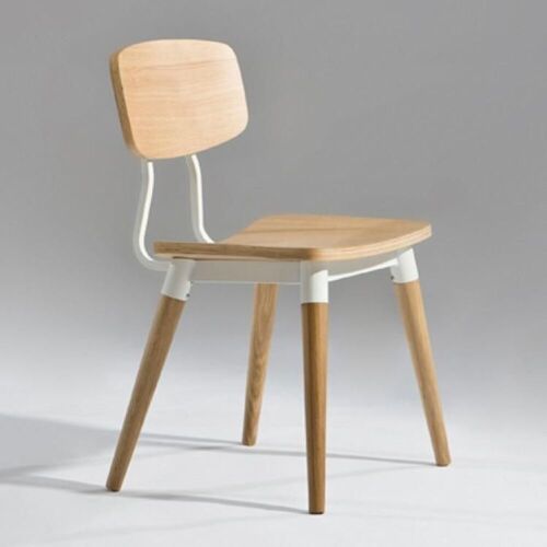 2 x Copine Dining Chairs, White Steel Frame, Walnut Stained Legs & Laminated Seat & Back