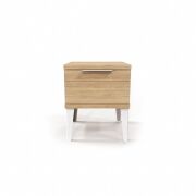 2 x Single Drawer Bedside Tables, Industrial M (PLIM 26) Natural Oak, White Powder Coating Metal, 500 x 480 x 490mm H