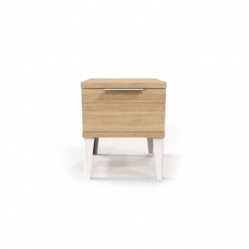 2 x Single Drawer Bedside Tables, Industrial M (PLIM 26) Natural Oak, White Powder Coating Metal, 500 x 480 x 490mm H