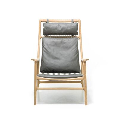 Gazzda Dedo Lounge Chair, Oak Timber Frame, Dakar Leather (Stone) Cushions, 770 x 880 x 1020mm H