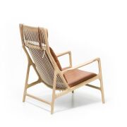 Gazzda Dedo Lounge Chair, Oak Timber Frame, Dakar Leather (Whisky) Cushions, 770 x 880 x 1020mm H - 2