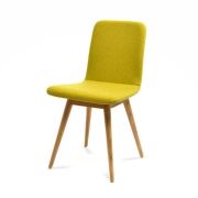 2 x Gazzda Ena Chairs, Yellow Felt Fabric Upholstered Shell, Oak Legs