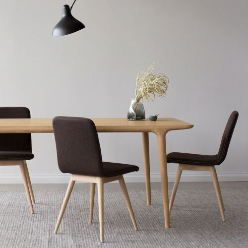 2 x Gazzda Ena Chairs, Brown Felt Fabric Upholstered Shell, Oak Legs. TABLE NOT INCLUDED