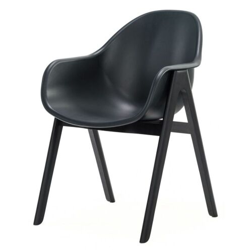 2 x Nofu 727 Dining Chairs, Black Moulded Shell on Black Timber Frame