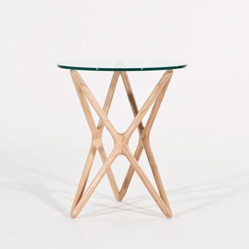 Round Side Table with Glass Top, White Oak Frame, 540 Dia x 10mm Glass Top