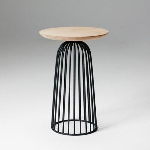 Won Wire Basket Coffee Table, Black Basket Base, Timber Top, 340mm Dia