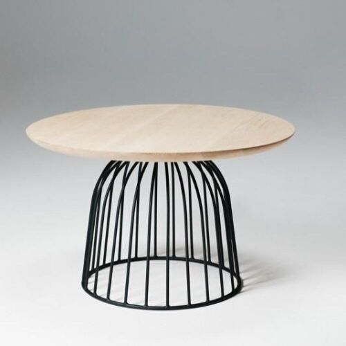 Won Coffee Table Wire Basket with Oak Table Top, 600 Dia x 400mm H approx