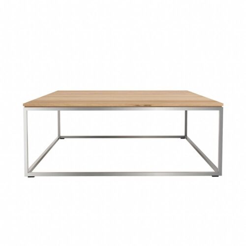 Ethnicraft Oak Thin Coffee Table, Natural Timber Top, Stainless Steel Frame
