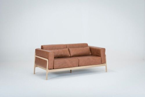 3 Plus Seater Sofa, Gazzda Fawn Sofa, Dakar Leather, Whisky Solid Oak Oiled (White) Frame