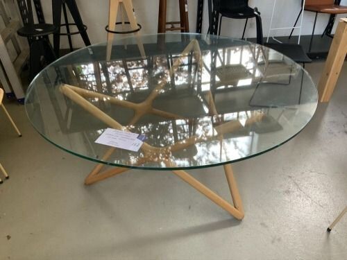 Sean Dix Design Dining Table Frame, Natural Timber with Glass Top, 1550 Dia x 15mm thick