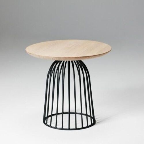 Won Wire Basket Coffee Table, Oak Top, Black Metal Frame, 450 x 420mm H approx