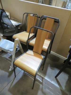 8 x Stackable Chairs, Metal Frame, Timber Seat & Back Support